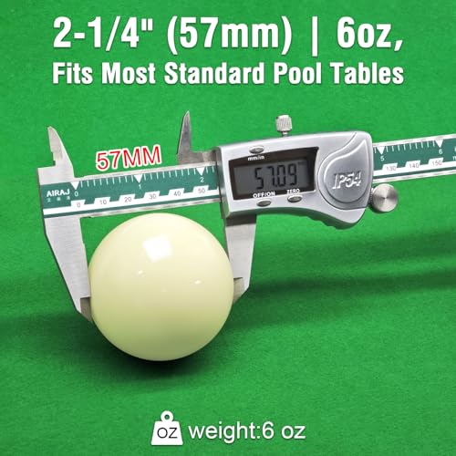 White Pool Cue Ball 2-1/4" (57mm), Professional Grade Billiard Replacement Ball, 6oz for Standard Pool Tables