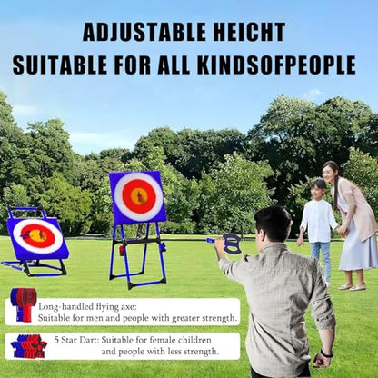 Axe Throwing Set, Throw Target Game Set, Family,Office Stress Relief, with 8 Long-Handled Flying Axe & 8 Five Star Dart,for Parent-Child Bonding Blue-Ironpipe - color: Blue, size: Ironpipe