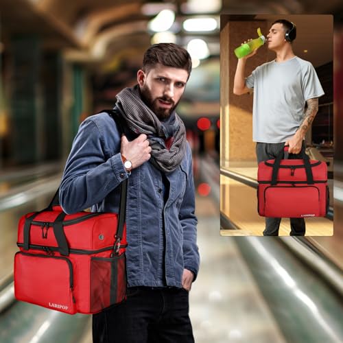 LARIPOP 2 Ball Bowling Bag Double Bowling Ball Carrier with Padded Holder, Shoe Compartment for Men Women Bowling League & Tournament - color: Red