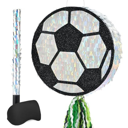WERNNSAI Soccer Ball Piñata-Soccer Party decoration Piñata with Blindfold Bat for Kids Sports Themed Birthday Party Supplies Mirror Roller Skating Pull String - style: Soccer