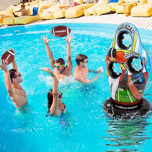 Justforjoyful Pool Football Games for Kids Water Inflatable Football Target Floats Swimming Toss Throwing Training Game for Summer Party Beach Outdoor Indoor Yard Family Birthday Gift