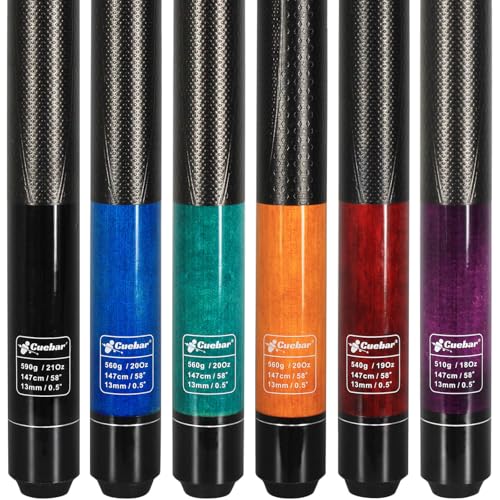 Pool Cues Set of 6, 58" 2-Piece 3D Grip Billiard Table Sticks, 4 Weights (18-21oz) & 6 Colors, Pro Maple Pool Sticks for Home Bar Game Room - color: Purple+Red+Orange+Teal+Blue+Black