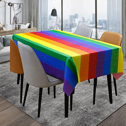 2 Pack Plastic Tablecloths - Disposable Table Covers for Christmas, BBQ, Picnic, Birthday, Wedding & Parties - Oil-proof, Thin Rainbow Table Cover - 54 x 108 In - color: Rainbow