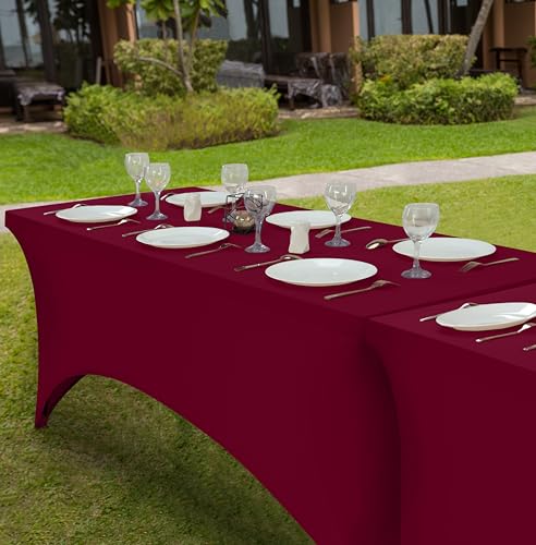 Utopia Kitchen Spandex Tablecloth 1 Pack [6FT, Burgundy] Tight, Fitted, Washable and Wrinkle Resistant Stretch Rectangular Patio Table Cover for Event, Wedding, Banquet & Parties [72Lx30Wx30H Inch] - color: Burgundy, size: 6 Feet - 1 Pack