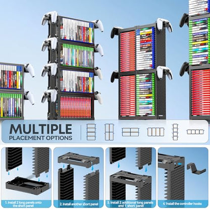 Kytok Video Game Disc Rack Tower Video Game Storage Universal for PS5/PS4/ XBOX One/Series/Nintendo Switch Game, Game Organizer Shelf Display Stand for Wall Mount/Desk/Floor with Controller Holder - size: 4-Tier