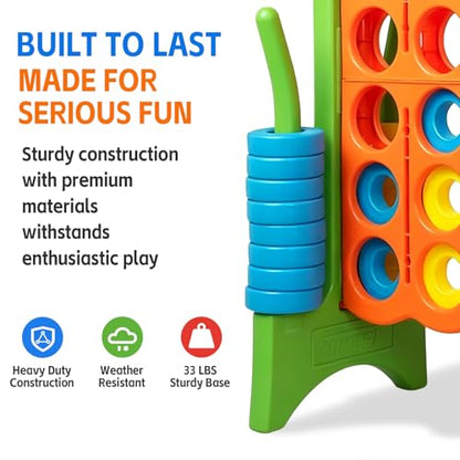 Giant 4 in a Row Game with Quick-Release Slider & Cup Holders, 43" Tall x 46.5" Wide Jumbo Yard Game, 46 Rings & Heavy-Duty Carrying Bag, Perfect for Parties and Camping - color: Orange+Green