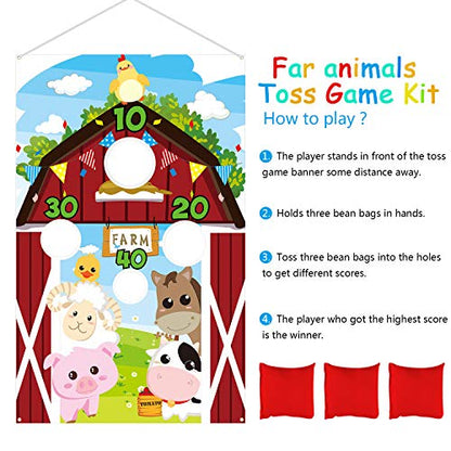 Farm Animals Toss Game with 3 Nylon Bean Bags, Indoor and Outdoor Farm Animals Party Game for Kids and Adults, Farmer Theme Birthday Party Decorations and Supplies