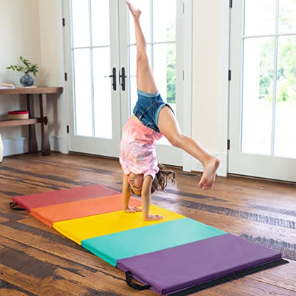Hearthsong Tumbling Mat for Kids, 5-Panel Thick 1.25" Foldable Exercise Mat for Yoga, Pilates, Stretching, Folding Gymnastics Mats at Home, Gym Workout - color: Rainbow