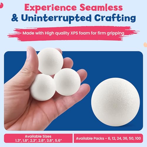 Hygloss Round Foam Balls for Crafts - 1.3-Inch White Craft Foam (XPS) for Arts Small Foam Balls for School Projects and DIY Crafts - Round Balls - 24 Pack of Foam Craft Spheres - size: 1.3-Inch, style: 24 Pieces
