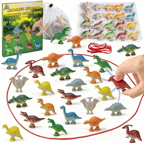 Dinochez Dinosaur Chess Game, 20Pcs Easter Dinosaur Toys with Dinosaur Map, String & Storage Bag, Strategy Board Games for Family Games Night, Easter Basket Stuffers Party Favors for Kids Adults
