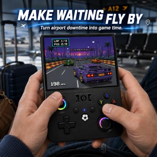 R36MAX2 Retro Handheld Game Console, 4.5-Inch 1024x768 IPS Screen, 128GB 22000+ Classic Games, Open Source Linux System, Dual Arcade Joysticks, 4000mAh Battery, Portable Case, (Purple) - color: Purple