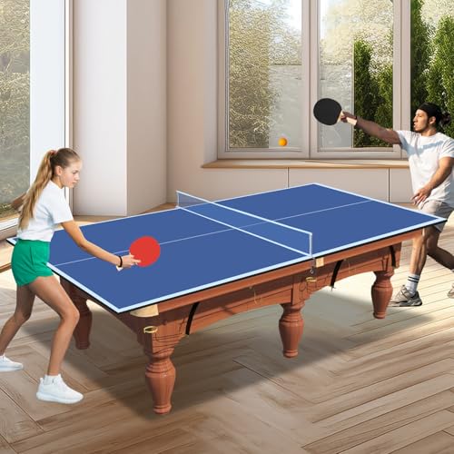 6/7/8/9Ft Mid-Size Ping Pong Conversion Top, Foldable Table Tennis Table Top with Net for Home Office - color: BLUE, size: 9*5 FT