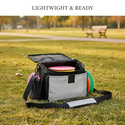 Compact Disc Golf Bag with Single Shoulder Strap, Lightweight Polyester Carrier for Putters and Mid-Range Discs, Black