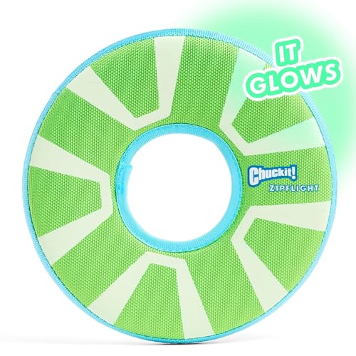 Chuckit! Max Glow Zipflight Flying Disc Dog Toy - Water Floating Flyer for Beach and Pool - Durable Polyester Construction - For Medium and Large Dogs - Size Medium - 8.5” L x 8.5” W - Pack of 1 - size: Medium