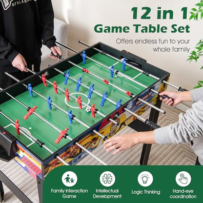 HOMGX 12-in-1 Game Table, Combo Game Table Set w/Air Hockey, Foosball, Billiards, Ping Pong, Pool, Chess, Bowling, Checkers, Backgammon, Shuffleboard, Family Arcade Games for Adults & Kids