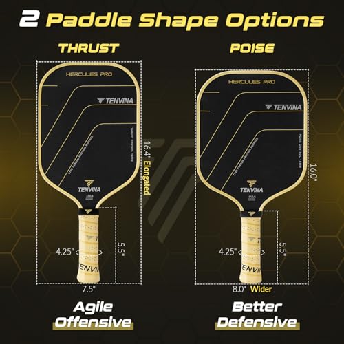 TENVINA Pickleball Paddles, Thermoformed T700SC Carbon Fiber Pickleball Paddle, Pickle Ball Paddle USAPA Approved with Dominant Power and Larger Sweet Spot - color: PRO-Carbon-Elongated-16MM Control