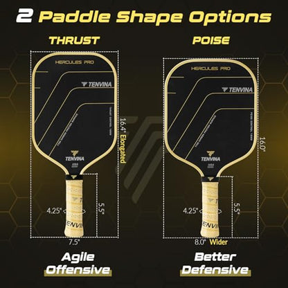 TENVINA Pickleball Paddles, Thermoformed T700SC Carbon Fiber Pickleball Paddle, Pickle Ball Paddle USAPA Approved with Dominant Power and Larger Sweet Spot - color: PRO-Carbon-Elongated-16MM Control