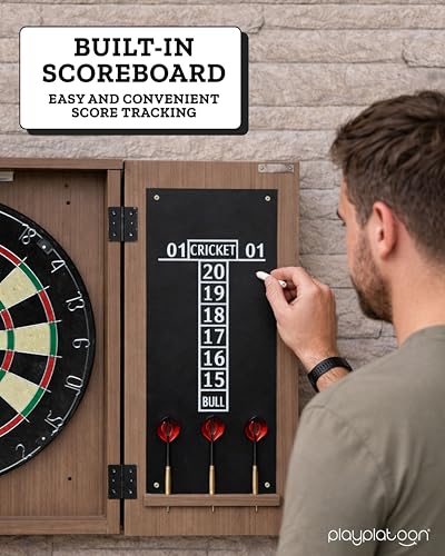 Play Platoon Outdoor Dart Board Cabinet - Dartboard Waterproof Enclosure with Darts Scoreboard, Dart Holder & Dartboards Lighting System for Outside Bar Games & Game Room