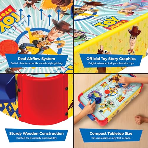 Disney Pixar Toy Story Air Hockey Table for Kids - Buzz & Woody Tabletop Game with Puck, Pushers & Air Flow System - Disney Licensed - Kids 4+