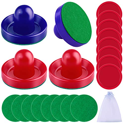 URATOT Air Hockey Accessories - Pushers, Pucks & Paddles (4 Pushers, 8 Red Pucks, 8 Green Pads) - color: Red, Royal Blue
