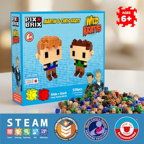 Pix Brix - Wild Kratts Toy Pixel Art Kit - Kratt Brothers Figures, 329 Pieces - Patented Slide + Stack Pixel Puzzle Building Bricks, Create Martin & Chris Figures - Stem Toys, Ages 6 Plus - style: Martin & Chris Kratt