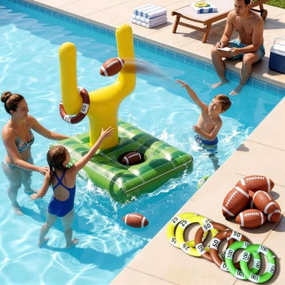 Inflatable Football Pool Ring Toss Game - 3-in-1 Floating Football Target for Swimming Pool, Backyard & Beach - Heavy Duty PVC Pool Toys for Kids and Adults Summer Party Games