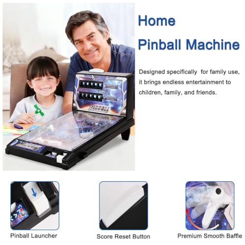 Retro Arcade Machine Pinball Machine for Kids, Tabletop Electronic Pinball Game with Lights and Sounds, Desktop Ball Shooting Toy for Adults Birthdays