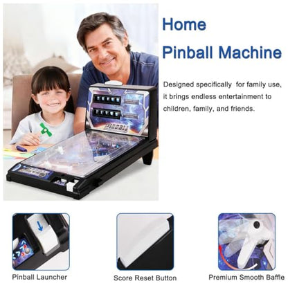 Retro Arcade Machine Pinball Machine for Kids, Tabletop Electronic Pinball Game with Lights and Sounds, Desktop Ball Shooting Toy for Adults Birthdays