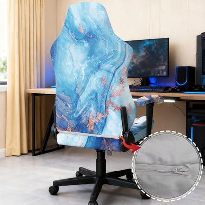 Suobstales Blue Butterfly Marble Print Gaming Chair Cover, Stretchable Computer Office Chair Cover for Armchair, Swivel Chairs, Computer Boss Chair, Removable Chair Slipcovers with Armrest Cover - color: Blue Butterfly Marble