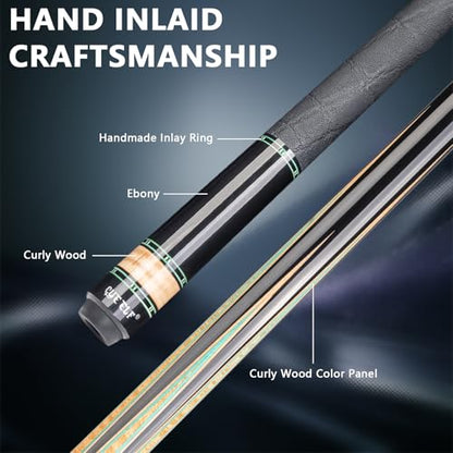 CUEELF Professional Pool Cue Stick – Handmade, Low Deflection | Solid Brass Joint Low Deflection Shaft 12.5mm Pro Tip & Inlay Ring Leather Non-Slip Wrap Precision Balanced - color: CJ-SH-03
