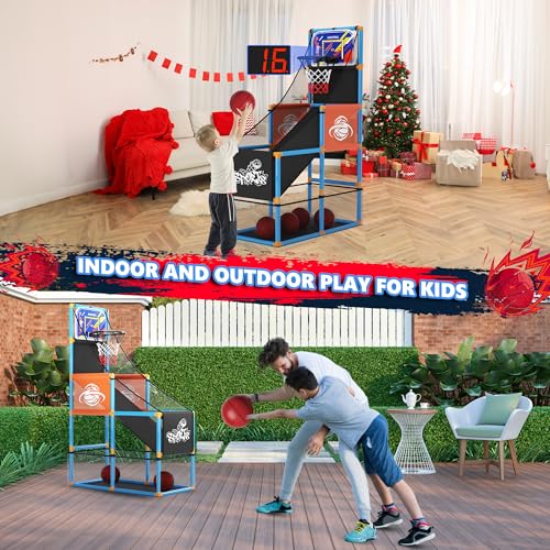 Handwell Arcade Basketball Game Set with Electronic Scoreboard&LED Light: Carnival Games Boy Toys Basketball Hoop Indoor Outdoor with 4 Balls & Air Pump Ideal Sports Toy Gifts for Kids 3-12 Years Old - style: Blue Scoring Basketball Hoop