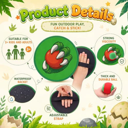Big Dinosaur Toss and Catch Ball Set Include 4 Rackets and 4 Balls Beach Game Outdoor Ball Sports Games Toss and Catch Balls for Kids and Toddlers