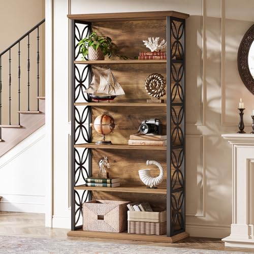 Tribesigns 6-Tier Tall Bookshelf, 71" Industrial Bookcase with Metal Frame, Freestanding Open Storage Shelves for Home Office, Living Room, Bedroom - color: Rustic Brown