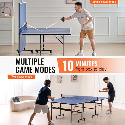 Happybuy Ping Pong Table, Professional Table Tennis Game, Indoor MDF Portable Table Tennis Table, Foldable Ping Pong Table with Quick Clamp Net, 10 Minute Easy Assembly, 12mm Tabletops