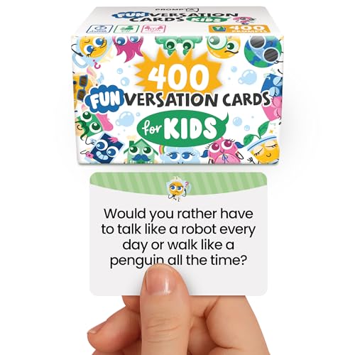 400 Silly Conversation Cards for Kids - 2.5" x 1.75" Cards with Interactive Activities and Funny Questions for Kids - Great for Hanging Out at Home, Long Road Trips, and Family Dinner Quality Time