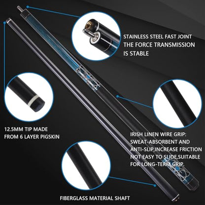 Glass Fiber Pool Cue, 2-Pieces Pool Cue Stick - 58" Professional Billiard Pool Cues Sticks, 19-20 oz Professional Pool Stick Set (with Cue Case & Glove) - color: Cue Set B