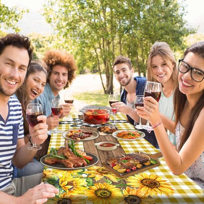 Picnic Table Cover with Bench Covers, Sunflower Buffalo Plaid Farmhouse Wood Waterproof Elastic Fitted Tablecloths Outdoor Camping Essentials, with Drawstring Bag, 72in, Yellow - color: Yellow, size: 30X72inch