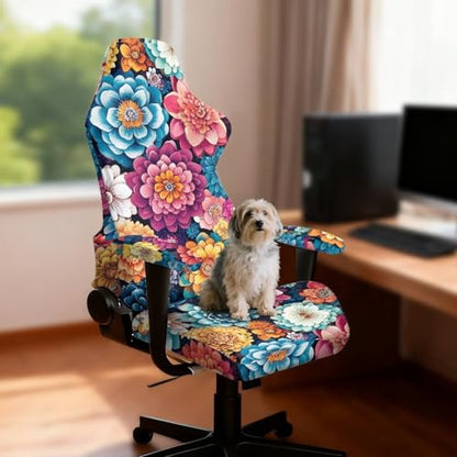 Suobstales Boho Mandala Flower Pattern Gaming Chair Covers Waterproof Cat Scratch Proof Stretch Game Chair Cover with Armrest Anti-Scratch Protection for Ergonomic Gaming Rotating Desk Chair - color: Boho Mandala Flower