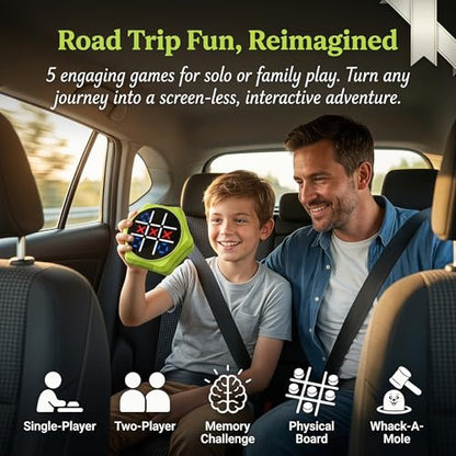 5-in-1 Electronic Tic Tac Toe Game for Kids - Rechargeable & Silent | Handheld Brain Teaser with Physical Board & Storage, Screen Free Travel Game for Car Ride Airplane, Gift for Teens Adults