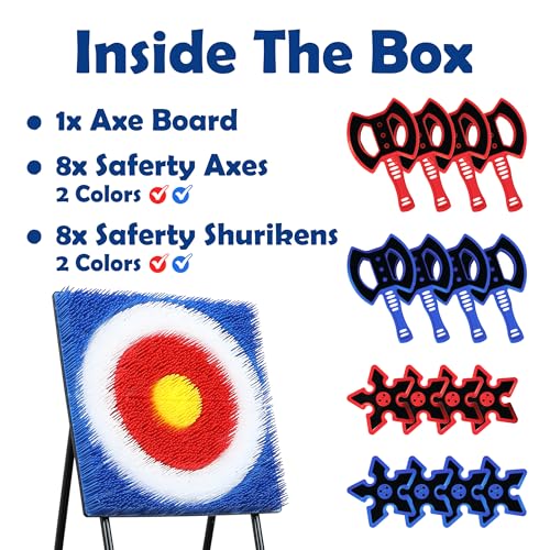 Outdoor Axe Throwing Game Set – Giant Backyard Yard Game for Kids & Adults, Lawn Sports Equipment for Family Fun, Outdoor Party Games with Toy Axes & Storage