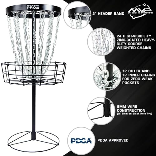 MVP Disc Sports Black Hole Pro HD 24-Chain Portable Disc Golf Basket with Transit Bag