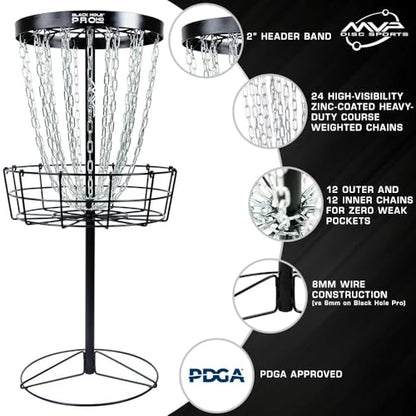 MVP Disc Sports Black Hole Pro HD 24-Chain Portable Disc Golf Basket with Transit Bag