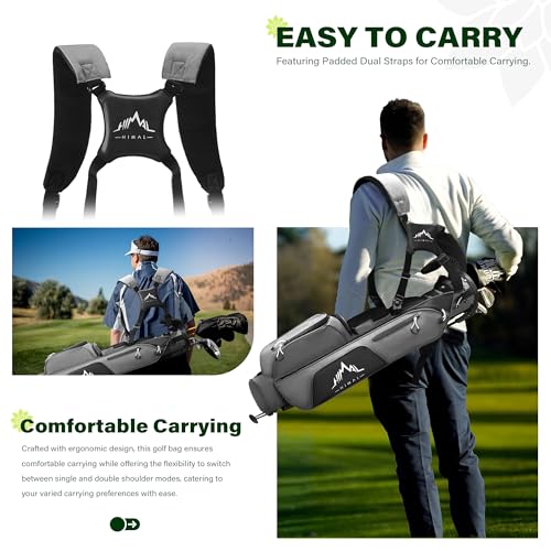 uniHimal Lightweight Par 3 Golf Bag - Small Golf Stand Bag with Dual Shoulder Straps, Cooler Pocket, Dust Cover, Pitch and Putt Bag for Driving Range - color: Grey