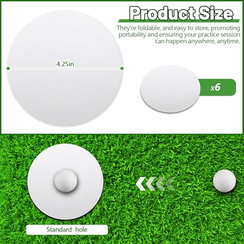 RoundFunny 6 Pcs Golf Putting Target Hole Cup Bulk Golf Goal Circles Putt Disk Green Accessories for Golfers Putting Training Indoors Practice Outdoors Aid - size: 4.25 x 4.25 x 0.08", style: White