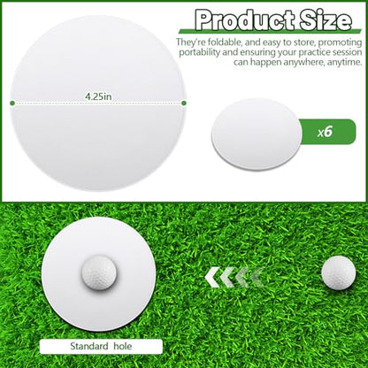 RoundFunny 6 Pcs Golf Putting Target Hole Cup Bulk Golf Goal Circles Putt Disk Green Accessories for Golfers Putting Training Indoors Practice Outdoors Aid - size: 4.25 x 4.25 x 0.08", style: White