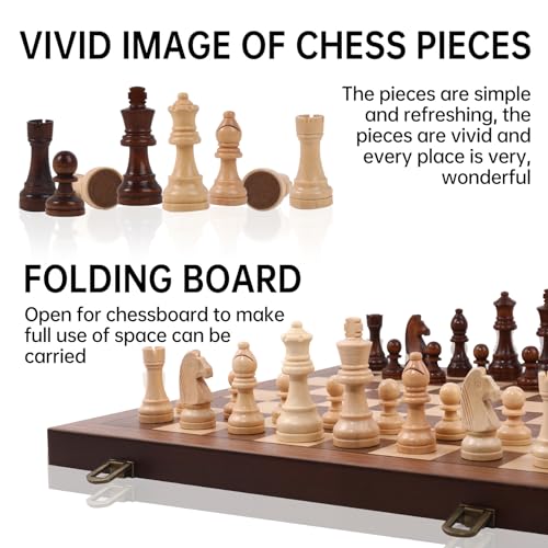15" Magnetic Chess Set with Foldable Board & Travel Bag - Professional Wooden Chess Game, Luxury Storage Bag - Perfect Christmas/Birthday for Men, Dad (Chess Set + Bag) - color: Red