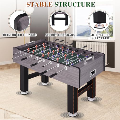 58 Inch Large Size Foosball Table Adult Size, Full Size Soccer Game Table w/2 Balls, Leg Levelers & Heavy-Duty Legs, Durable Arcade Football Table for Game Room, Home, Office, Party