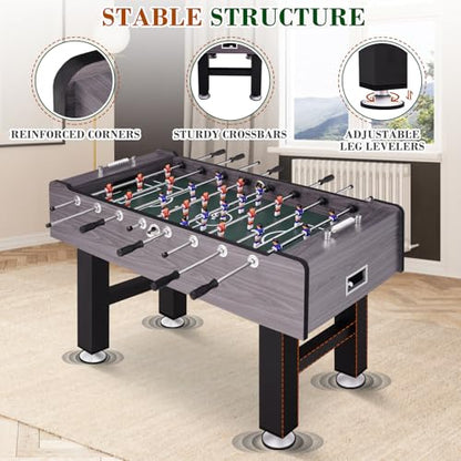 58 Inch Large Size Foosball Table Adult Size, Full Size Soccer Game Table w/2 Balls, Leg Levelers & Heavy-Duty Legs, Durable Arcade Football Table for Game Room, Home, Office, Party