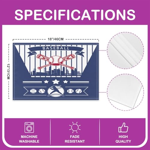 Erosebridal Baseball City Table Mats Sports Player Place Mats Set of 4,Baseball City Place Mat,Los Angeles Placemats, Wipeable Oil Proof - color: Blue, Los Angeles