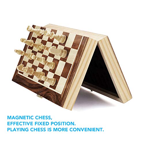 Amerous Chess Set, 12"x12" Folding Wooden Standard Travel International Chess Board Game Set with Magnetic Crafted Pieces For 2 Players